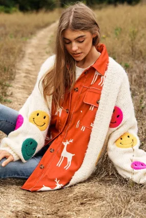 Davi & Dani The Fuzzy Smile Long Bell Sleeve Knit Cardigan