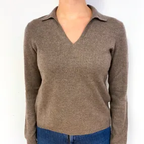 Donkey Brown Cashmere Collared V-Neck Jumper Small