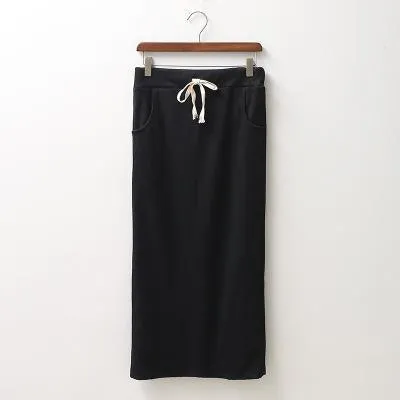Elastic high waist sexy drawstring thread Screw Slit Skirts