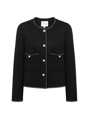 EP YAYING Trimmed Black Double Woolen Jacket