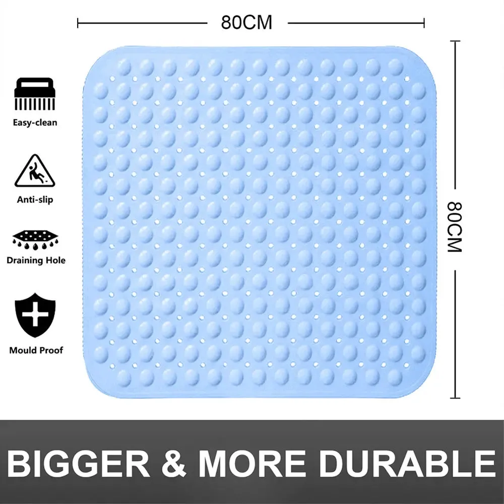 Experia Anti-Slip with Suction Cup Bath Mat, 80x80cm Blue (Soft-Pebble)