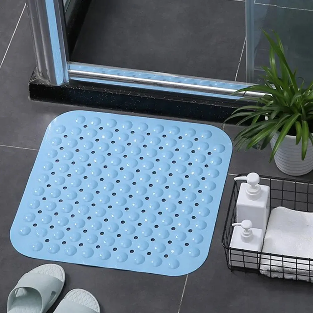 Experia Anti-Slip with Suction Cup Bath Mat, 80x80cm Blue (Soft-Pebble)