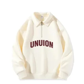 Fashion Polo Neck Chic Zipper Women Hoodies Winter Street Letter Print Basic Simple Casual Loose 5-colors Female Hoodies