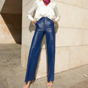 Faux Leather High Waisted Straight Leg Casual Pants