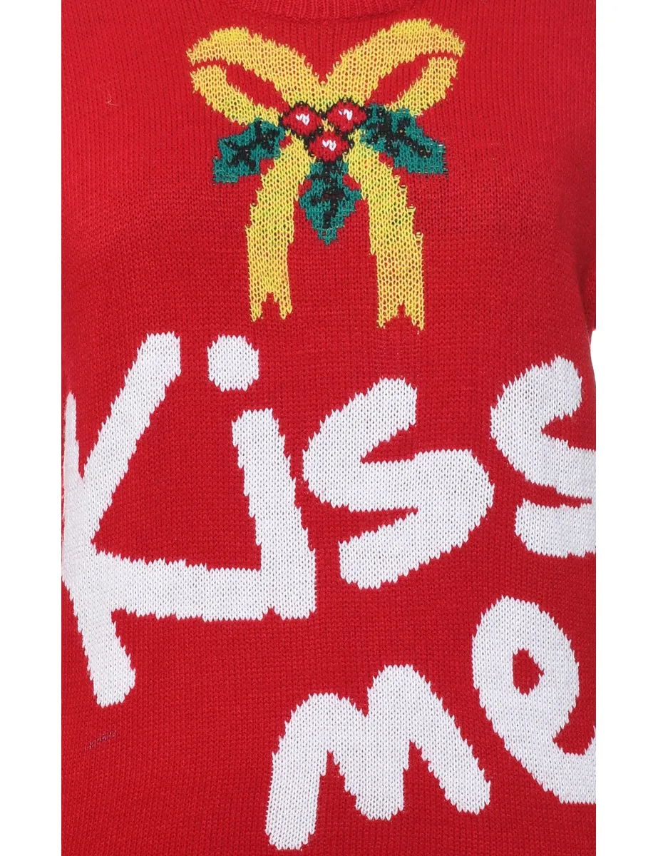 Festive Print Kiss Me Christmas Jumper - M