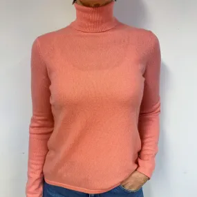 Flamingo Pink Cashmere Polo Neck Jumper Medium
