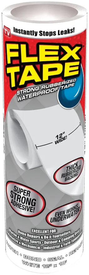 Flex Tape TFSWHTR1210 Tape, 10 ft L, 12 in W, Rubber Backing :ROLL: QUANTITY: 1