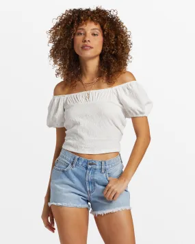 Flirt On Fitted Crop Top - Salt Crystal
