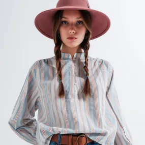 Grandad Shirt in Blue Stripe