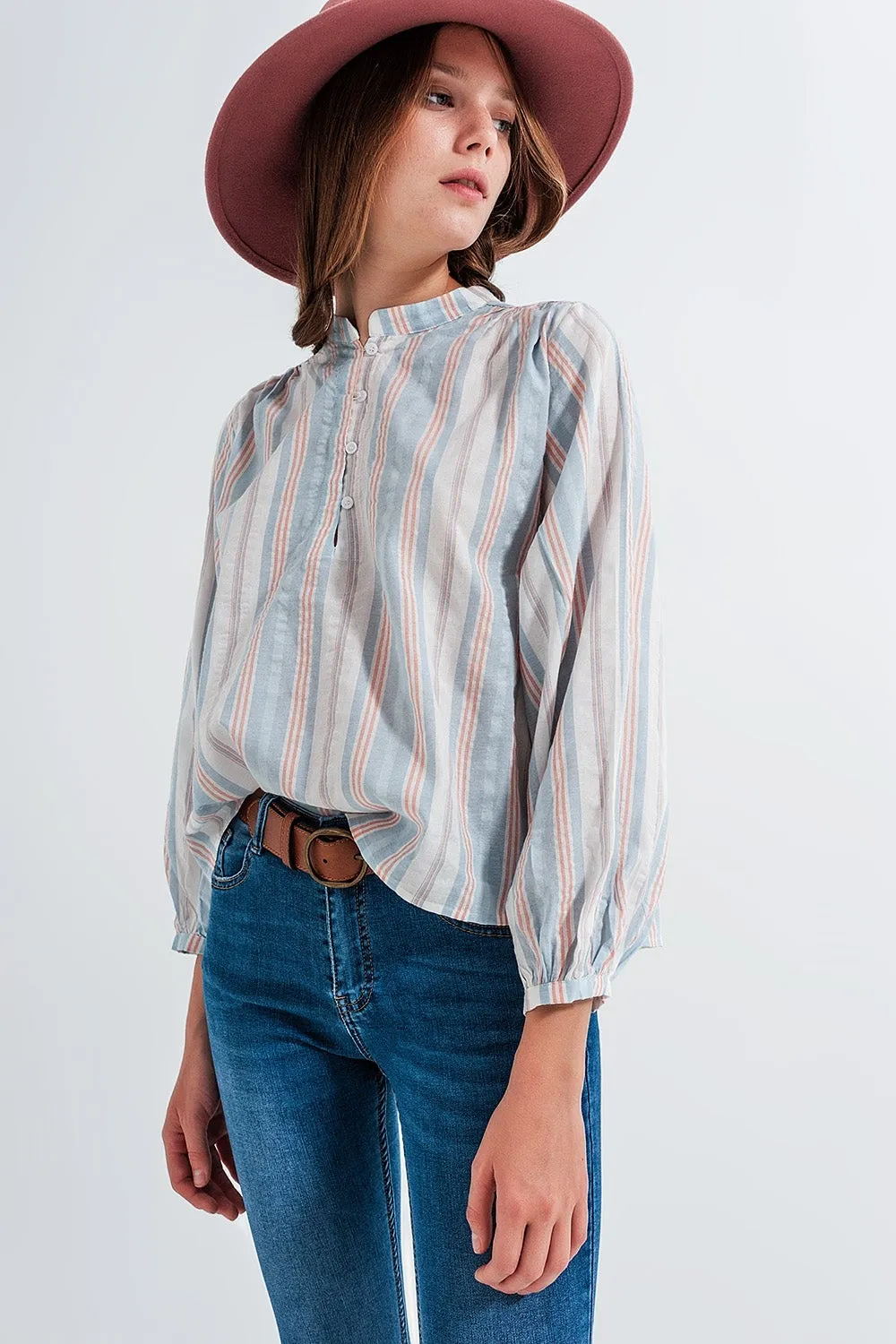 Grandad Shirt in Blue Stripe