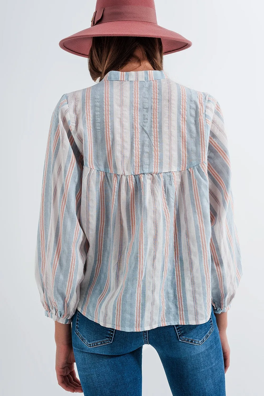 Grandad Shirt in Blue Stripe