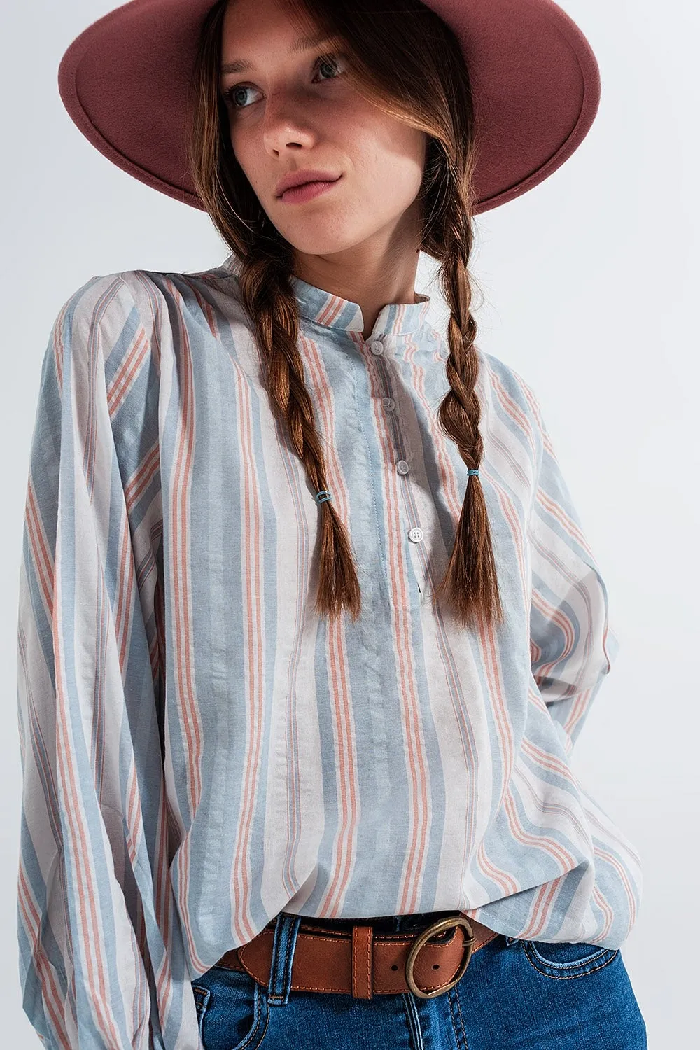 Grandad Shirt in Blue Stripe