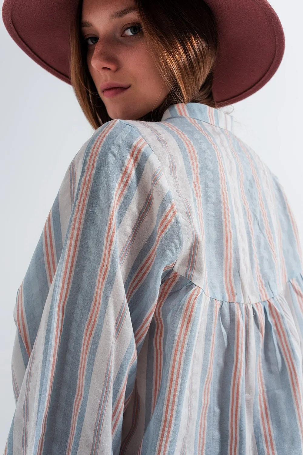 Grandad Shirt in Blue Stripe