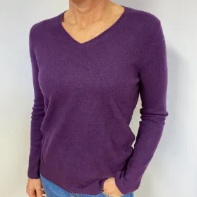 Grape Purple Cashmere V-Neck Jumper Medium