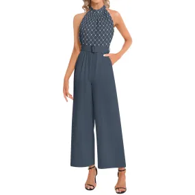 Hearts Halter Neck Buckle Belted Jumpsuit