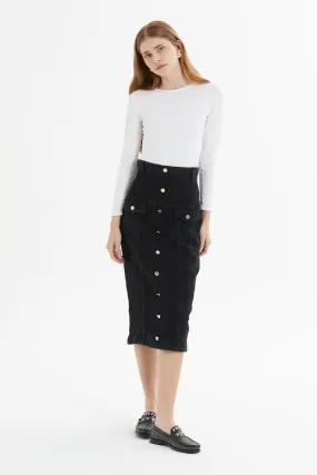 High Waist Midi Length Jean Pencil Skirt