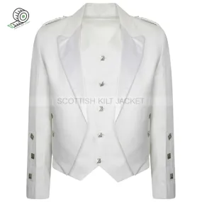 Highland Prince Charlie Kilt Jacket & Waistcoat with White Pipe Band