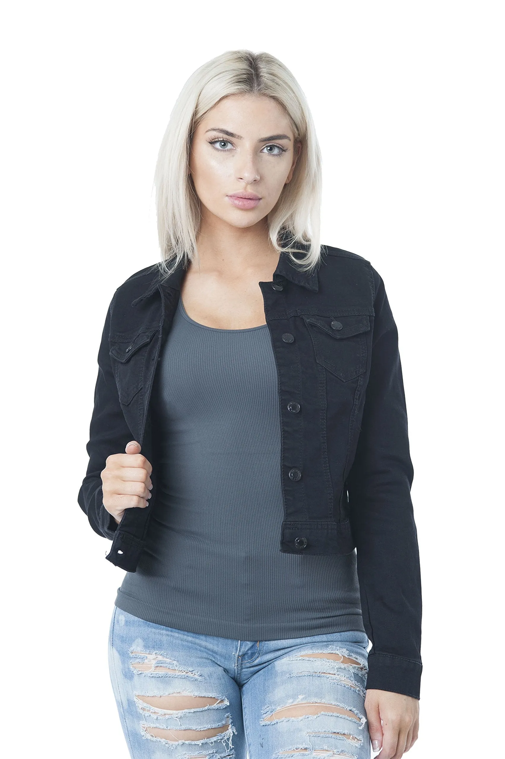 Hollywood Star Fashion Womens Basic Button Down Denim Jean Jacket