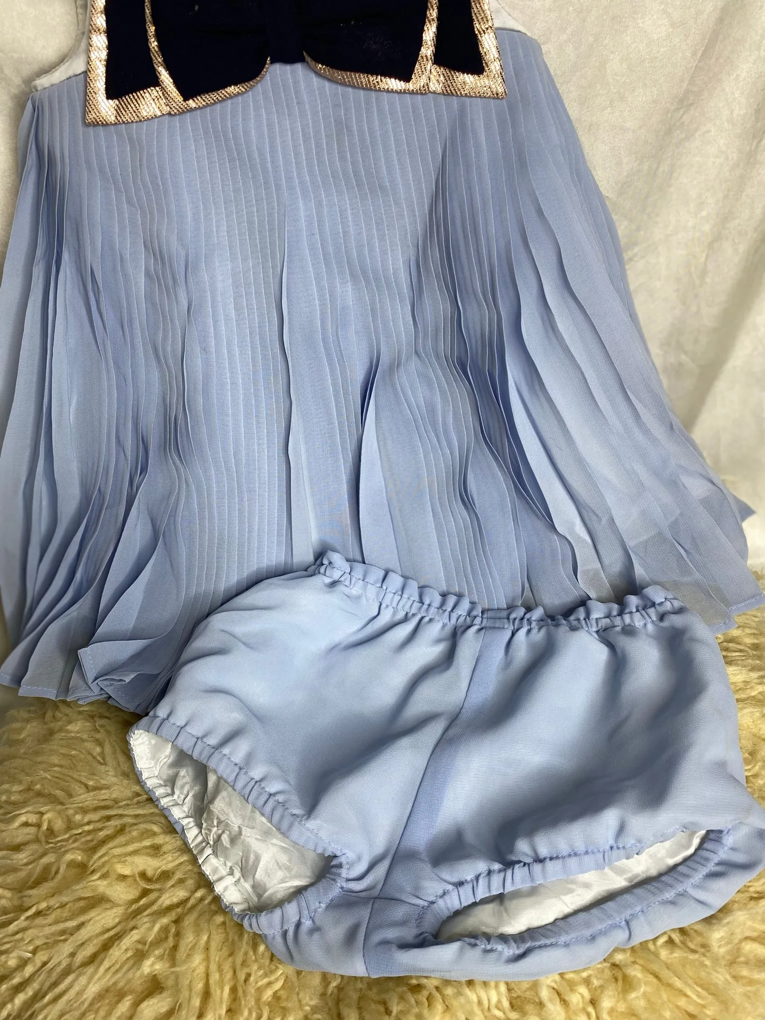 Huckabone Pleated Baby Blue puff Skirt Formal Dress with Pants set - Girls 12 months
