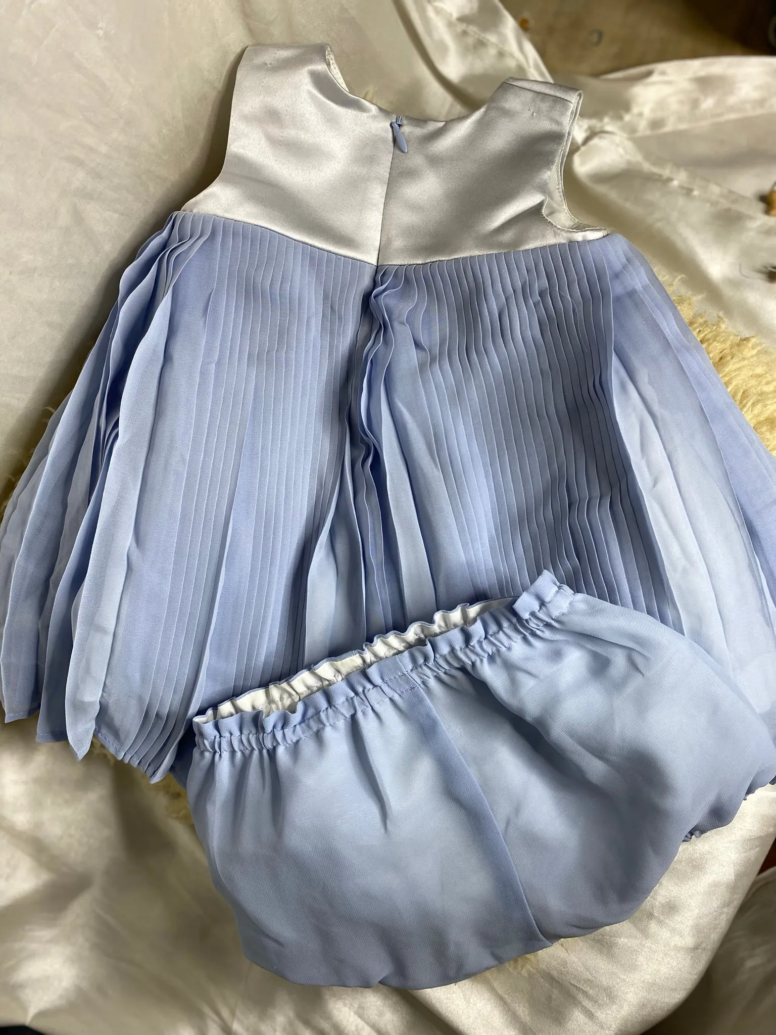 Huckabone Pleated Baby Blue puff Skirt Formal Dress with Pants set - Girls 12 months