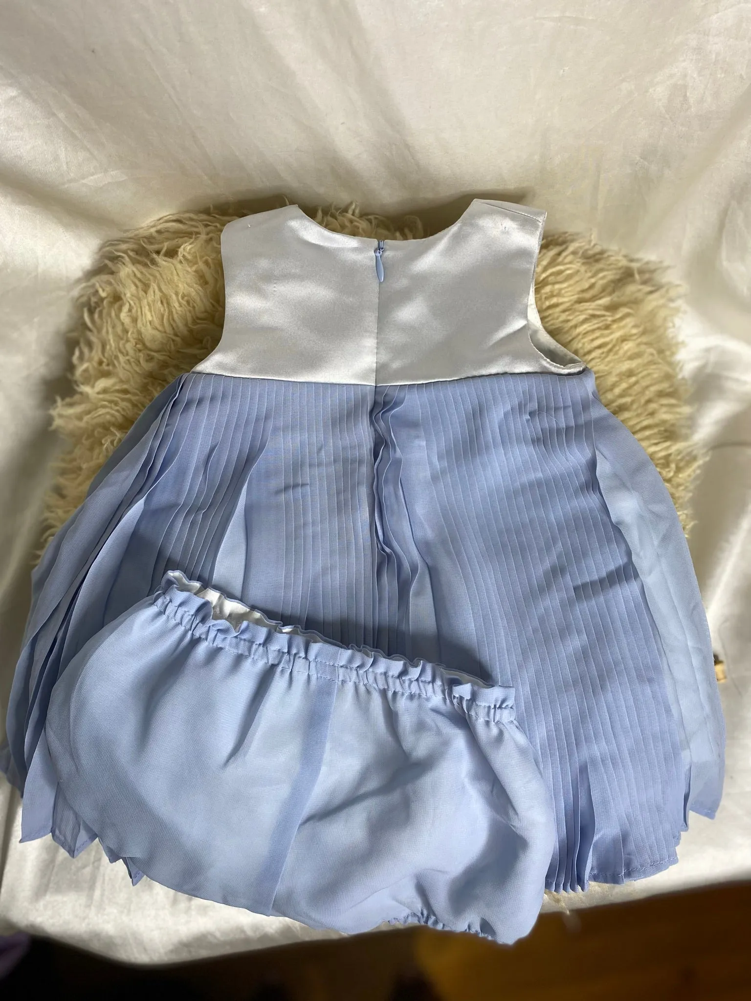 Huckabone Pleated Baby Blue puff Skirt Formal Dress with Pants set - Girls 12 months