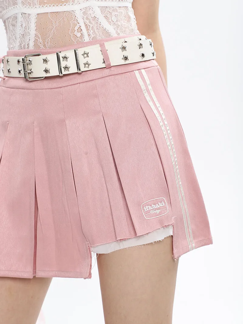 Isabelle Shiny Pleated High Waist Preppy Pleated Patchwork Mini Skirt
