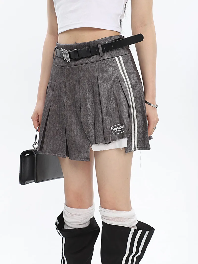 Isabelle Shiny Pleated High Waist Preppy Pleated Patchwork Mini Skirt