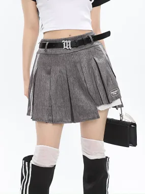 Isabelle Shiny Pleated High Waist Preppy Pleated Patchwork Mini Skirt