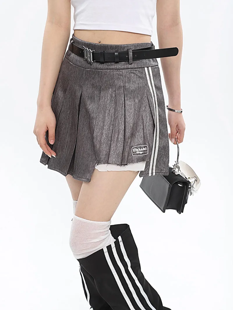 Isabelle Shiny Pleated High Waist Preppy Pleated Patchwork Mini Skirt