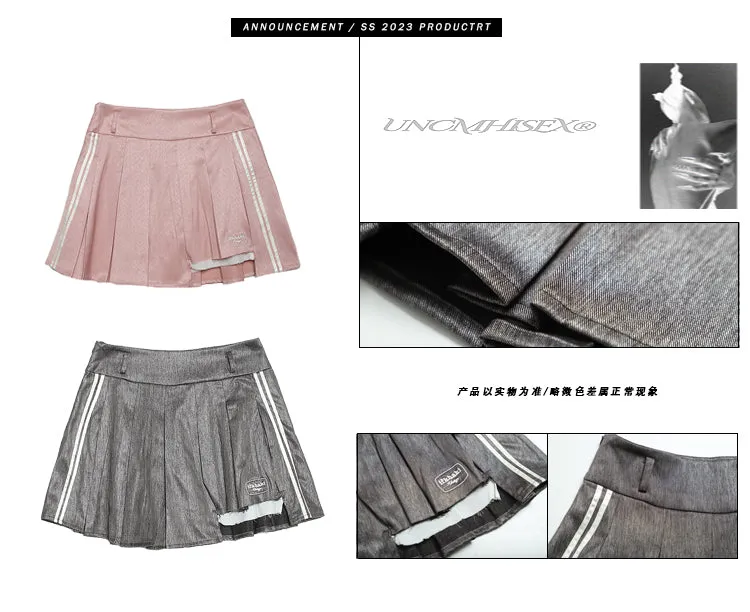 Isabelle Shiny Pleated High Waist Preppy Pleated Patchwork Mini Skirt