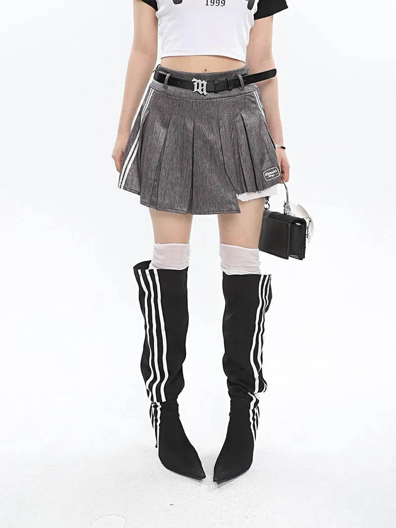 Isabelle Shiny Pleated High Waist Preppy Pleated Patchwork Mini Skirt
