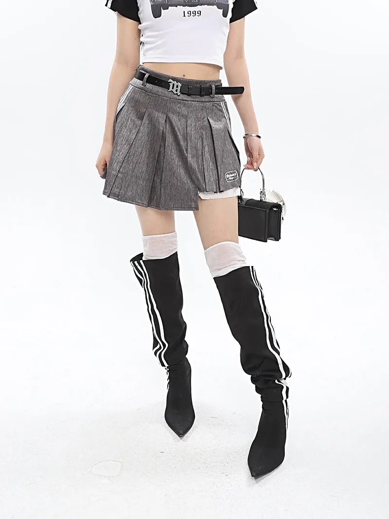 Isabelle Shiny Pleated High Waist Preppy Pleated Patchwork Mini Skirt