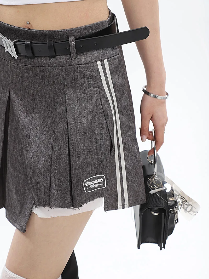 Isabelle Shiny Pleated High Waist Preppy Pleated Patchwork Mini Skirt