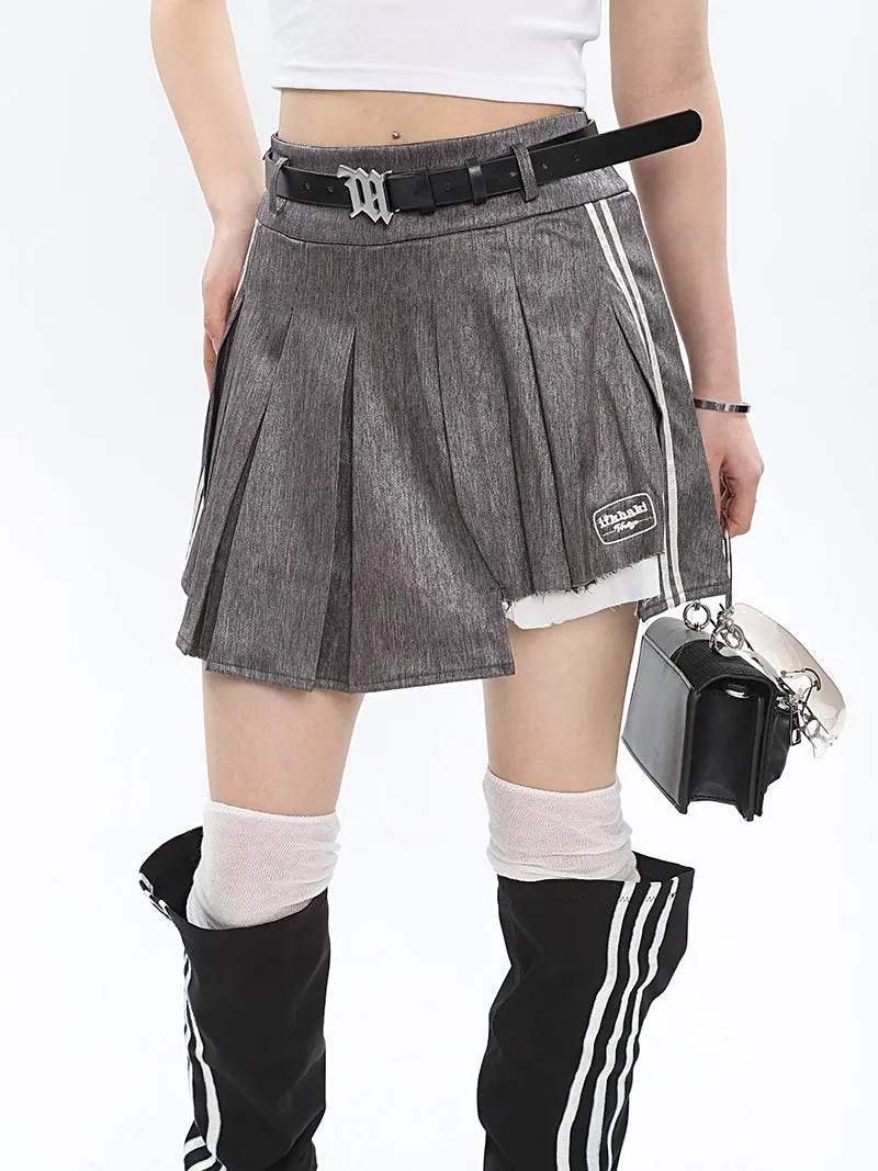 Isabelle Shiny Pleated High Waist Preppy Pleated Patchwork Mini Skirt