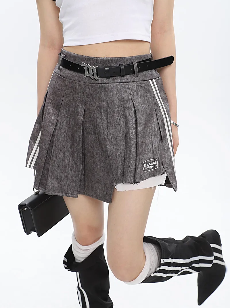Isabelle Shiny Pleated High Waist Preppy Pleated Patchwork Mini Skirt
