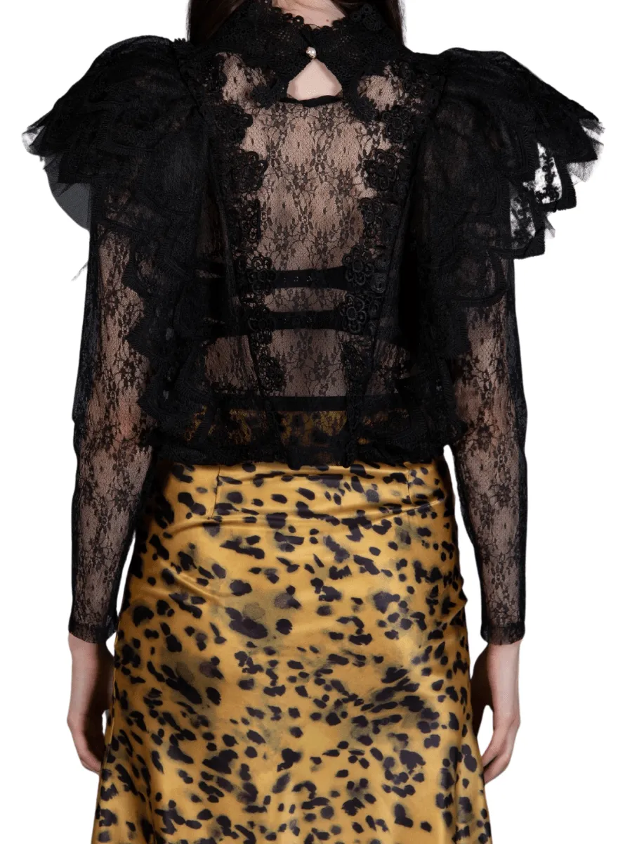 Juliet Lace Black Top Long Sleeved