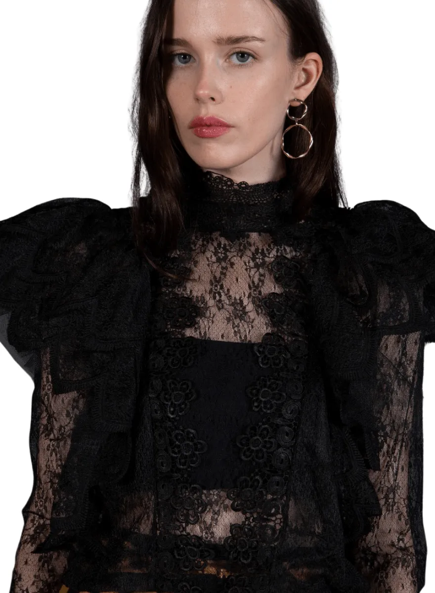 Juliet Lace Black Top Long Sleeved