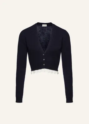 Lace trim cashmere sweater in navy
