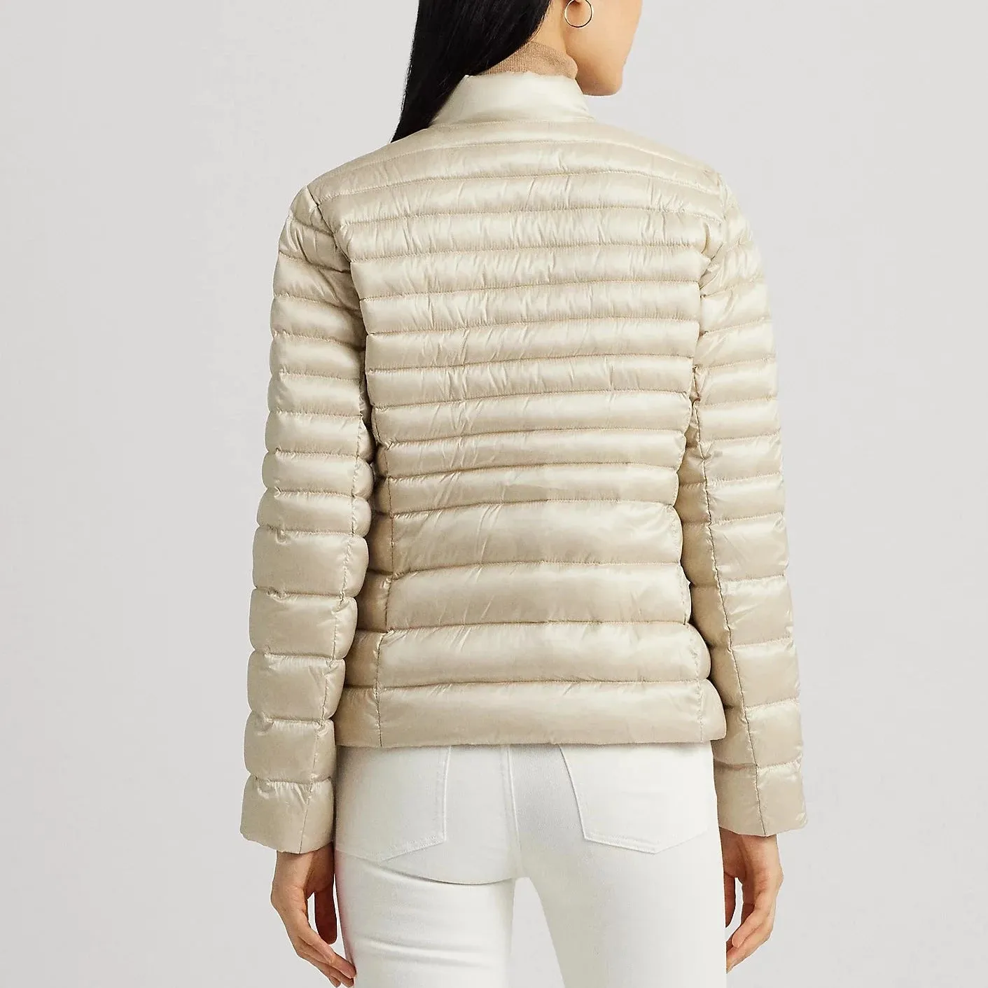 Lauren Ralph Lauren Metallic Mockneck Down Coat in Beige