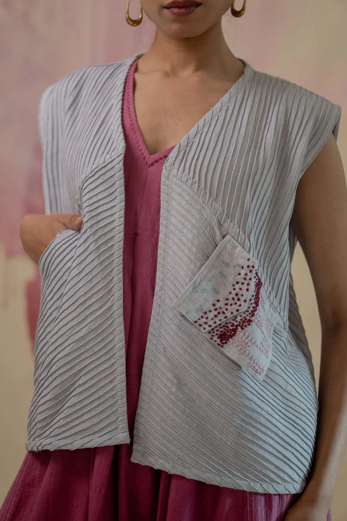 Light Grey Cotton Cropped Vest
