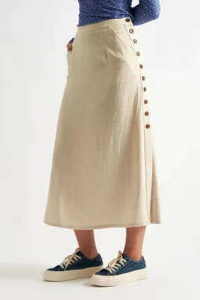 Lloyd Linen Mix Side Button Midi Skirt - Natural
