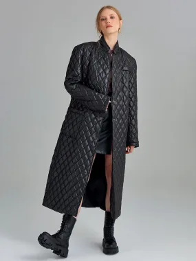Long Oversize Quilted Coat - Black