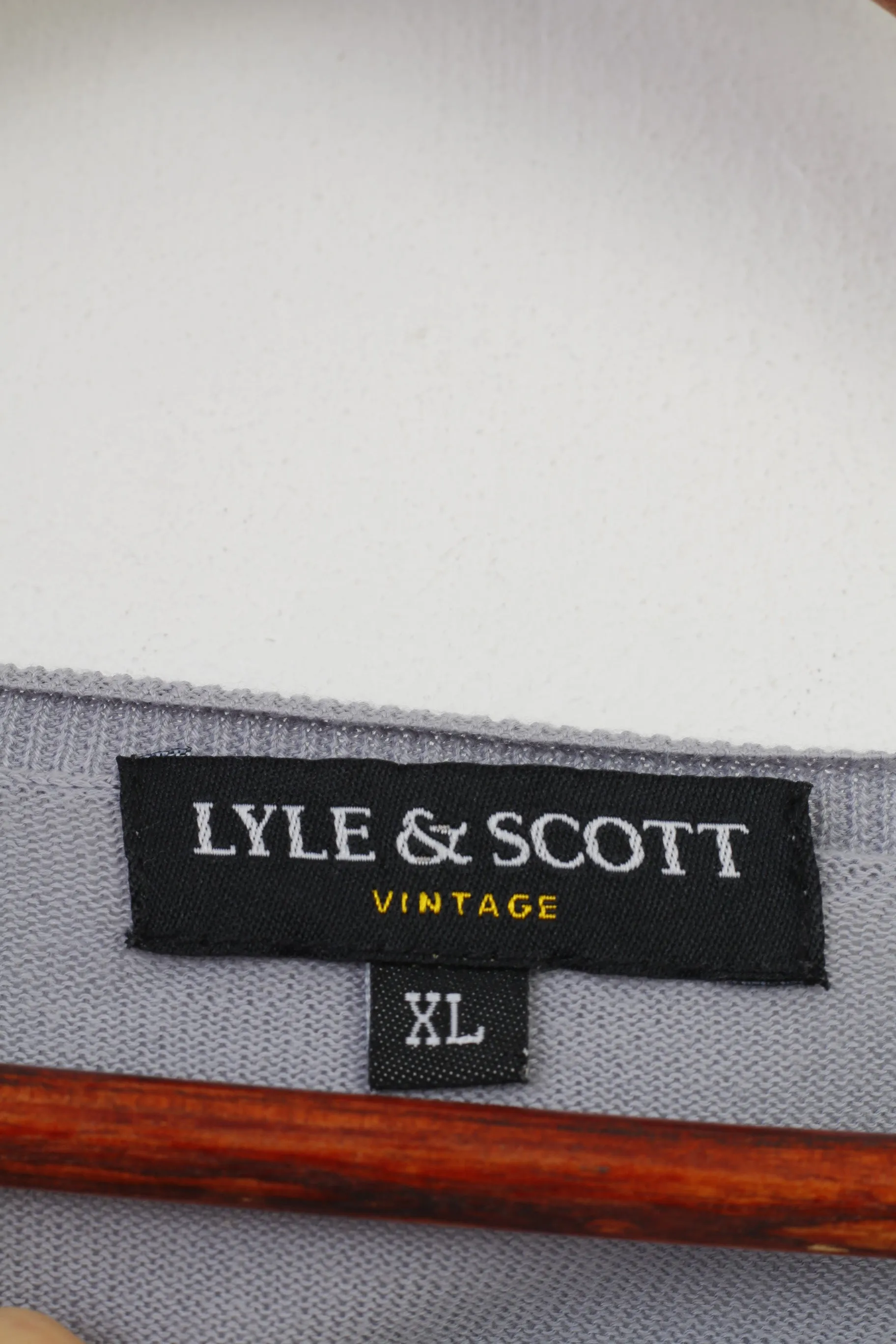 Lyle&Scott Woman XL Jumper Grey Vintage Cotton Long Sleeve V Neck Sweater Top
