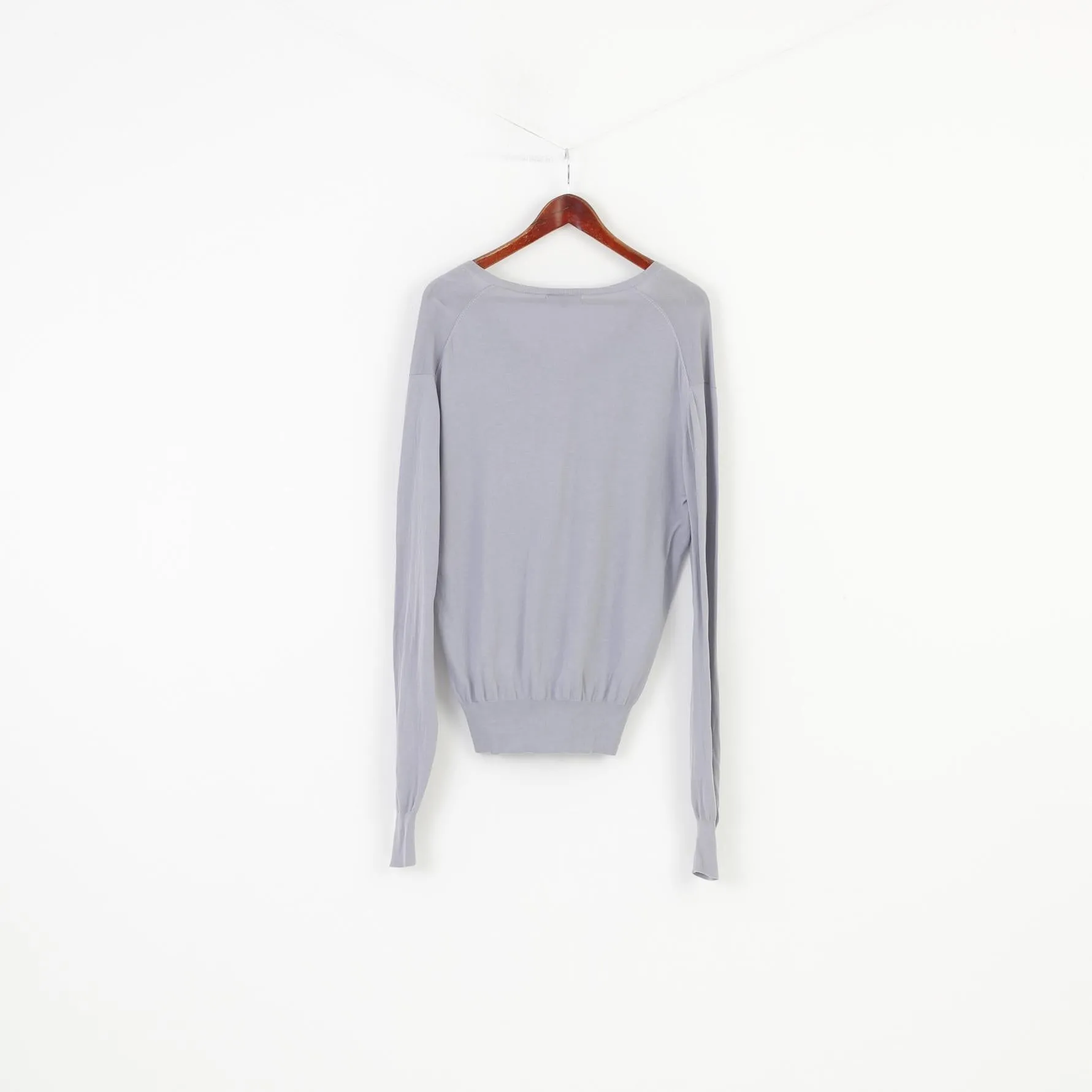 Lyle&Scott Woman XL Jumper Grey Vintage Cotton Long Sleeve V Neck Sweater Top