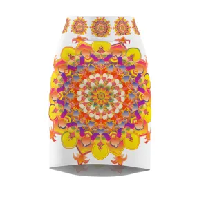 Mandala Pencil Skirt - Light Purple & Azure
