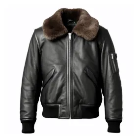 Men's Black B3 Aviation Faux Shearling Lapel Leather Jacket