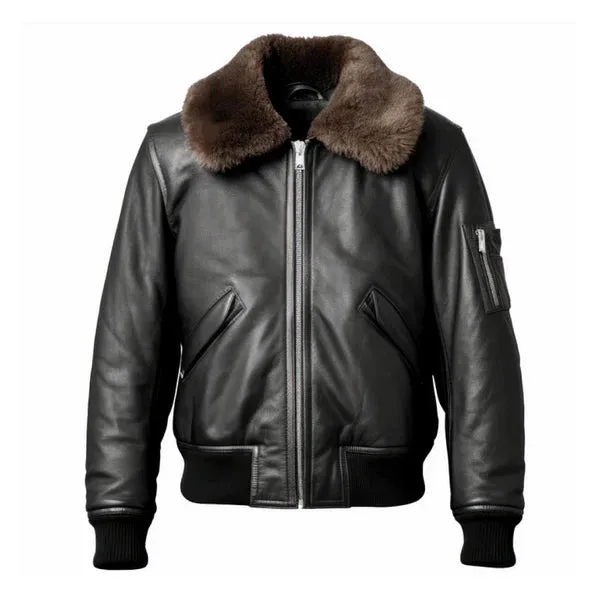 Men's Black B3 Aviation Faux Shearling Lapel Leather Jacket