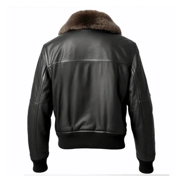 Men's Black B3 Aviation Faux Shearling Lapel Leather Jacket