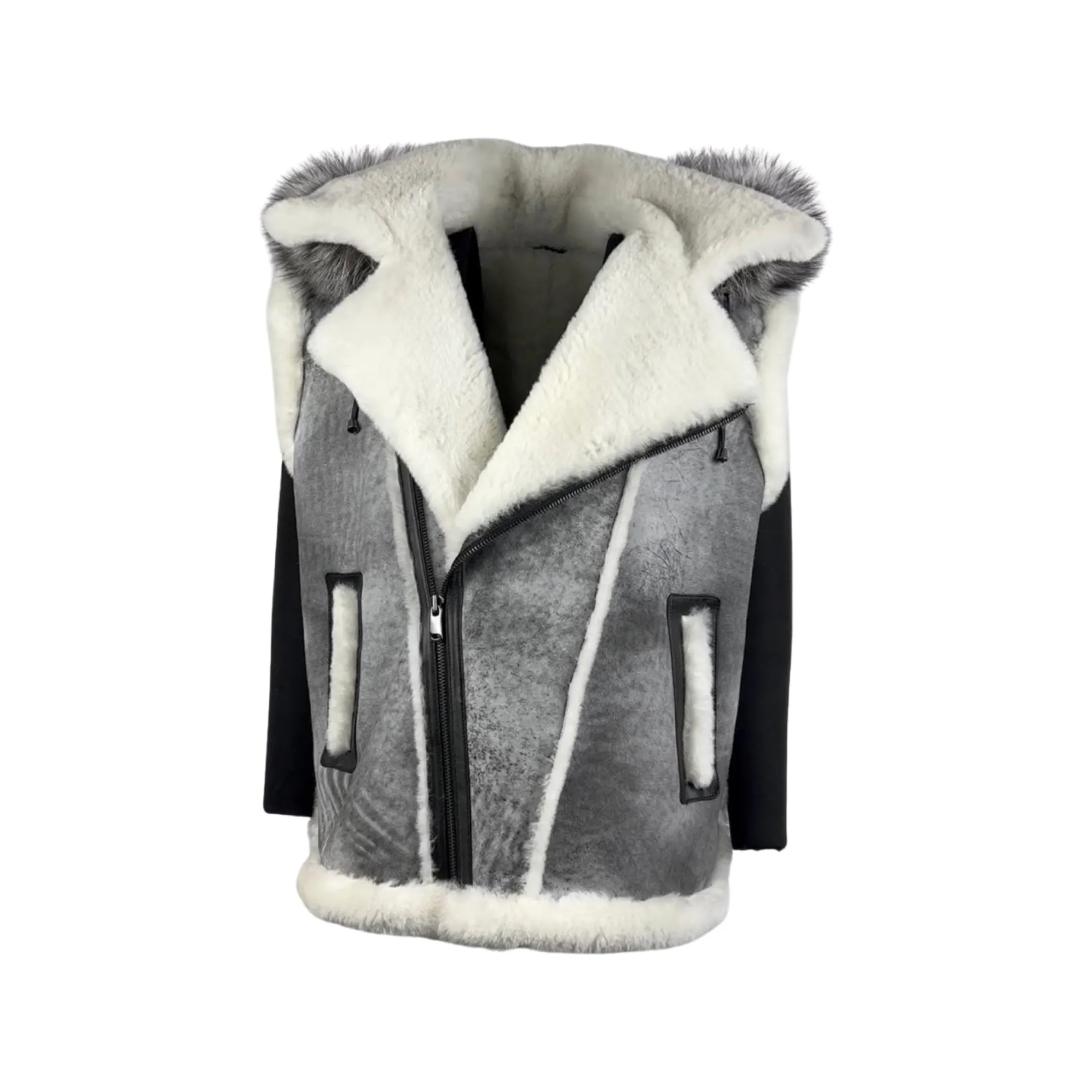 Men's Distressed White shearling Vest Style # 8001