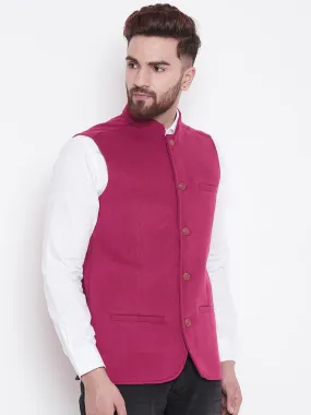 Men's Pink Blended Wool Nehru Jacket - Even Apparels